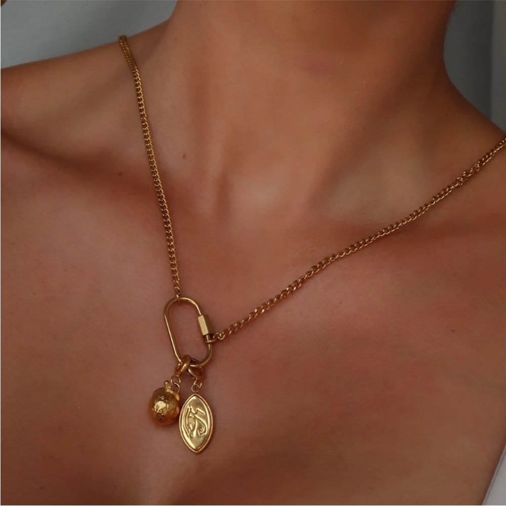 Gold Carabiner Charm Pendant Necklace for Women